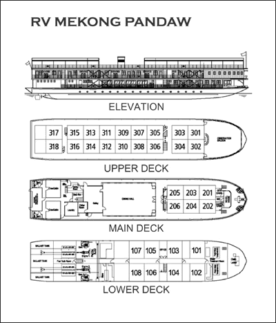 RV Mekong Pandaw Elevation & Cabin Layout - Hanuman Tourism Voayages RV Mekong Pandaw Elevation & Cabin Layout - Mekong River Cruises